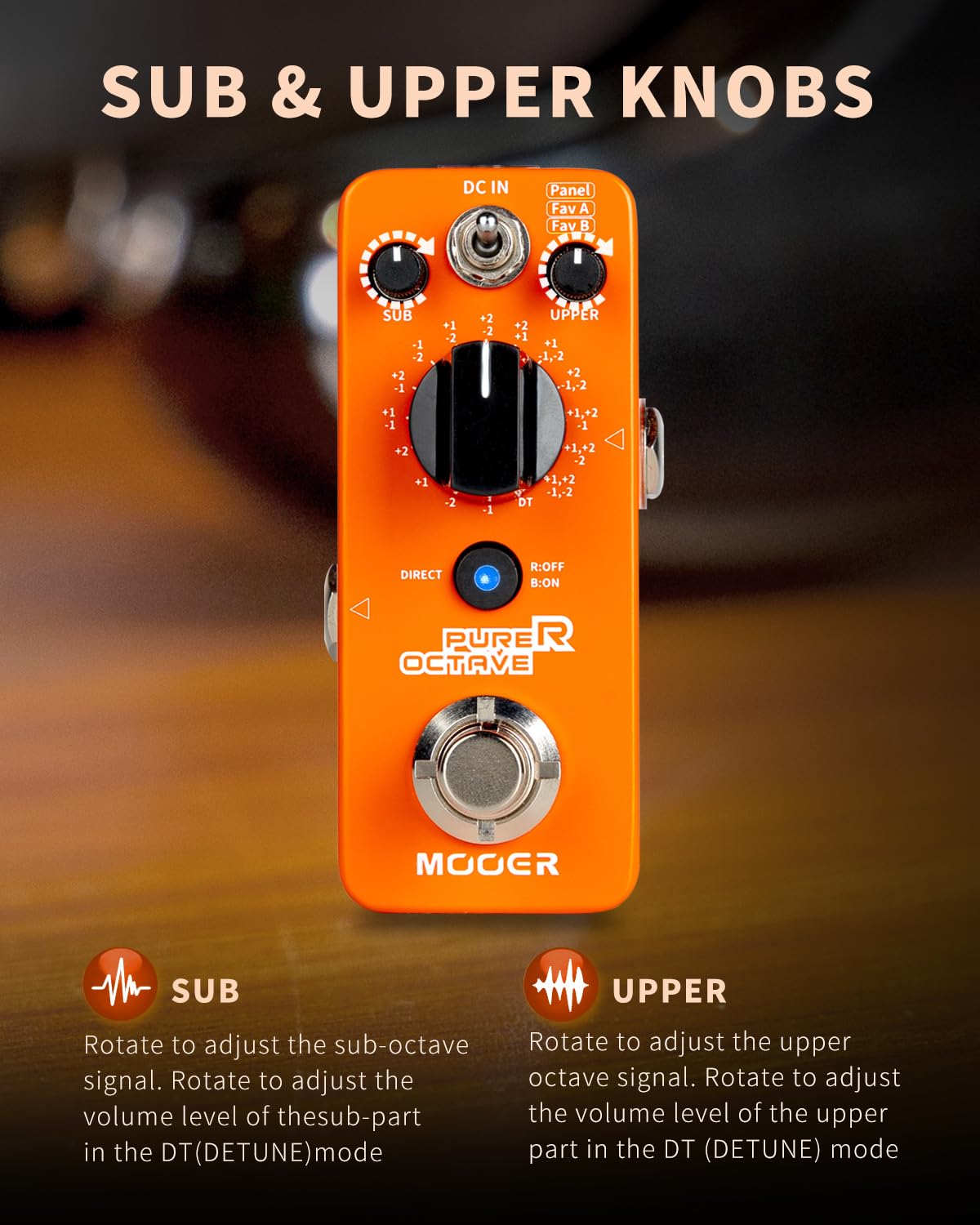 MOOER Purer Octave Guitar Pedal with 15 Octave Modes and 3 Working Modes Switchable Dry Signal